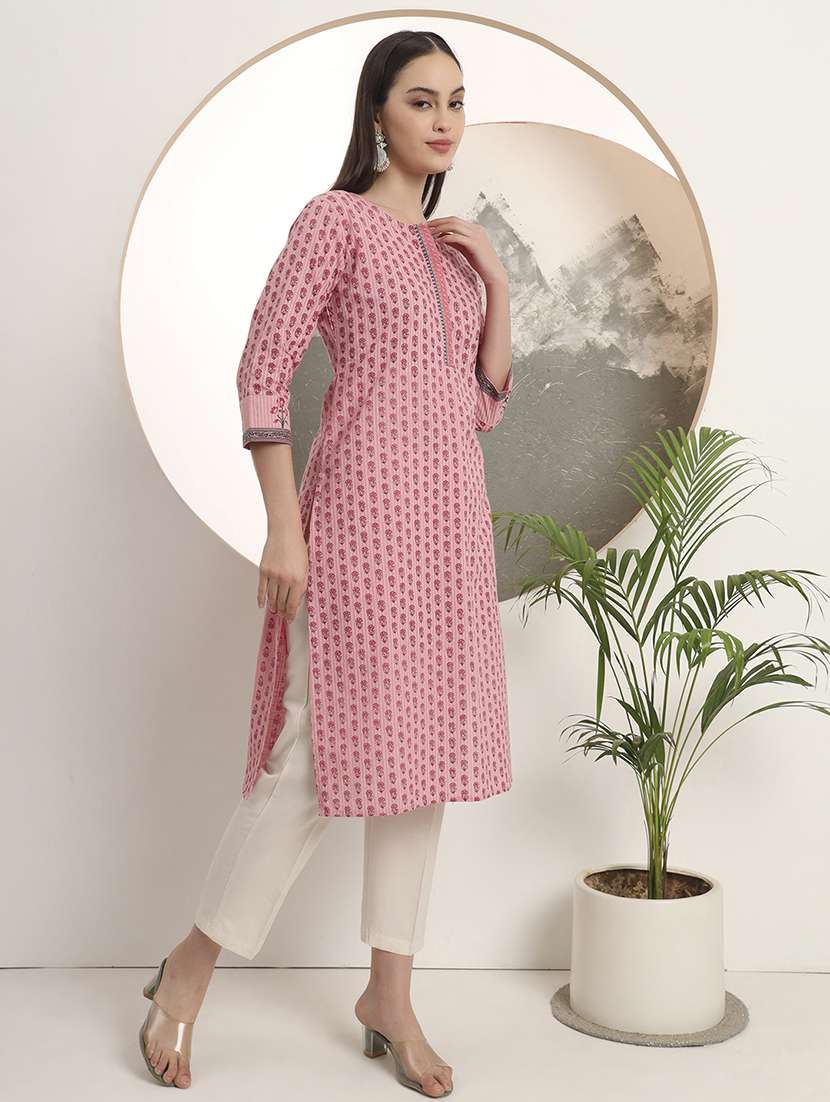 women printed three quarter sleeve straight kurta - 22142251 -  Standard Image - 1