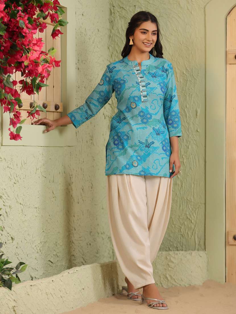 women printed three quarter sleeve straight kurti - 22142254 -  Standard Image - 1