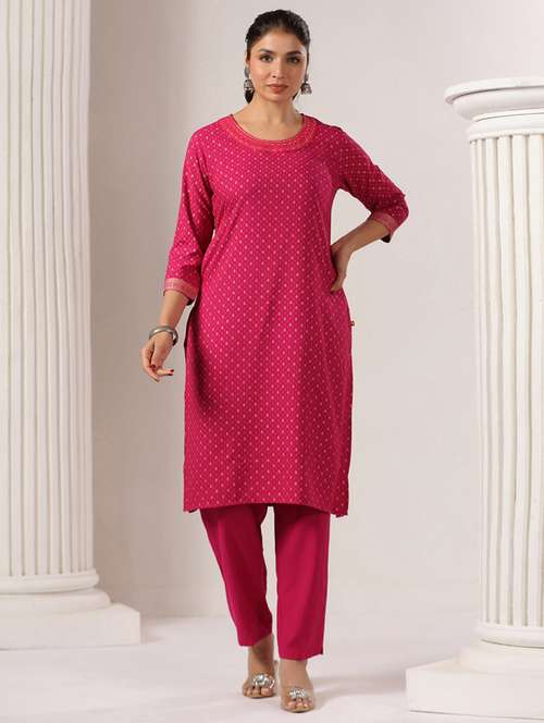 women printed three quarter sleeve straight kurta - 22142255 -  Standard Image - 0