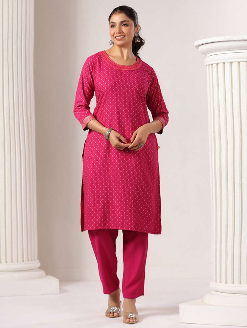 women printed three quarter sleeve straight kurta - 22142255 -  Standard Image - 1