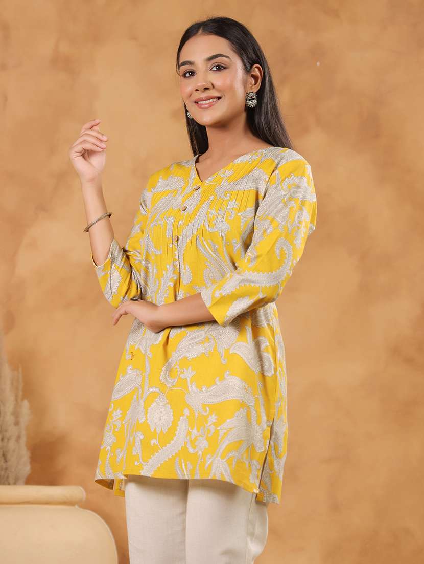 women printed three quarter sleeve straight kurti - 22142258 -  Standard Image - 1