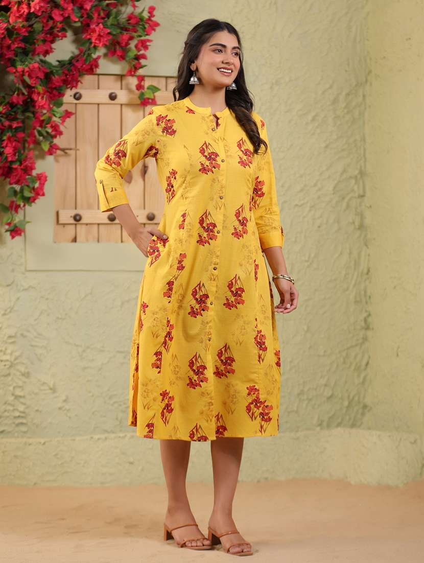 women floral printed three quarter sleeve a-line ethnic dress - 22142260 -  Standard Image - 1
