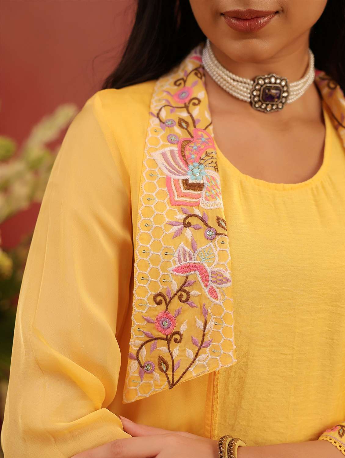 women solid with work long sleeve kurta pant set - 22142271 -  Standard Image - 4