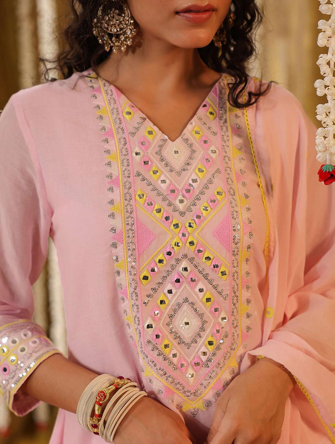 women embroidered three quarter sleeve kurta palazzo with dupatta set - 22142274 -  Standard Image - 4