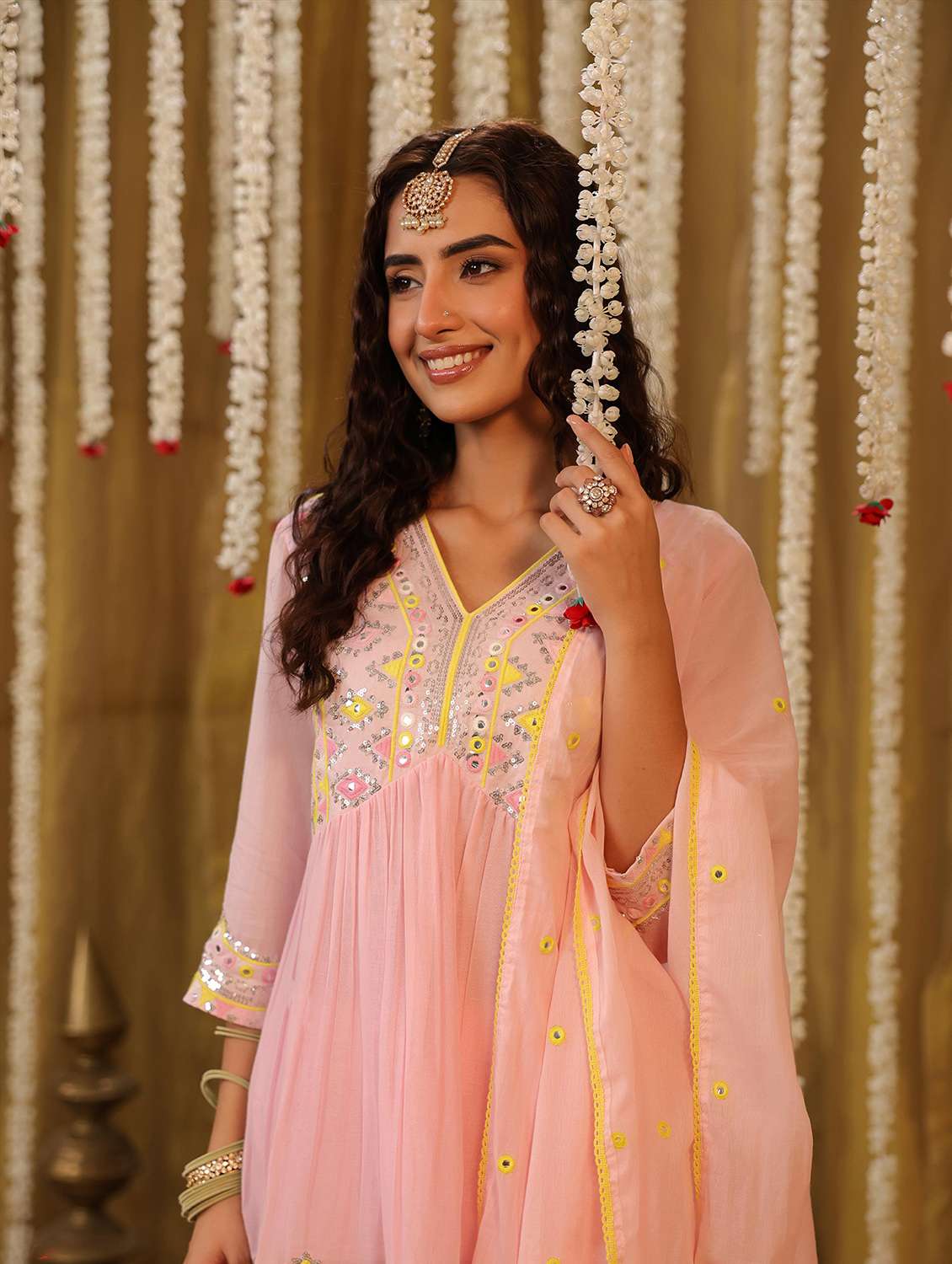 women embroidered three quarter sleeve kurta sharara with dupatta set - 22142275 -  Standard Image - 4