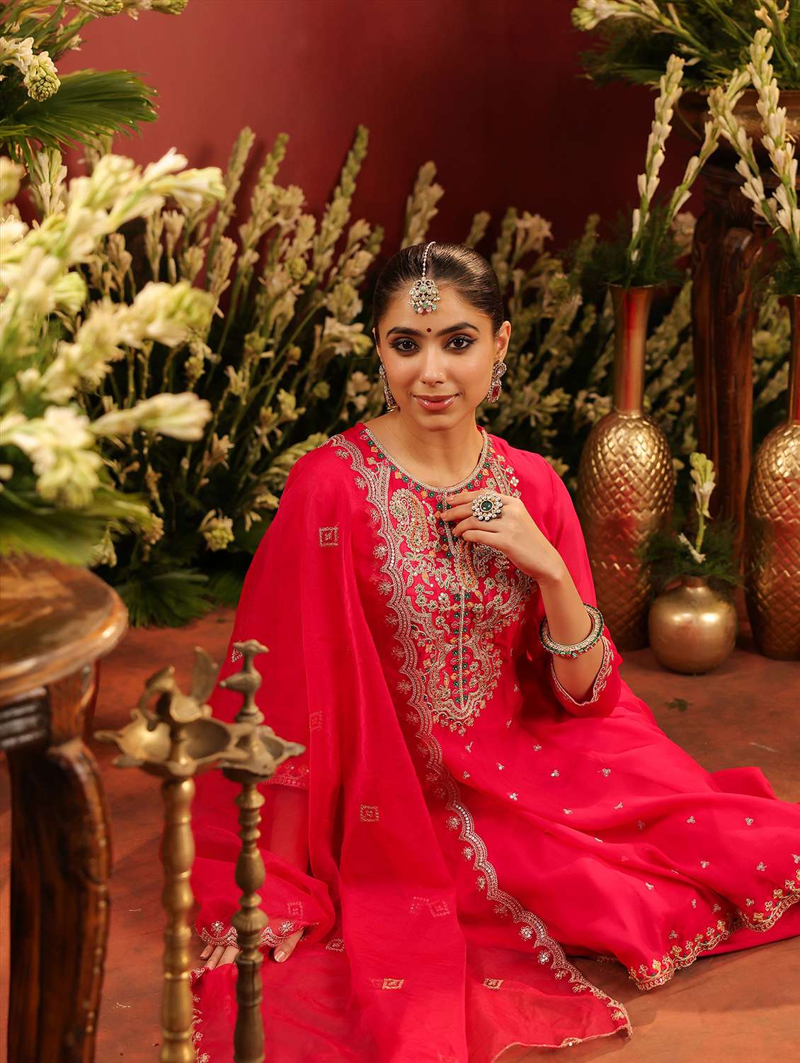 women solid with work three quarter sleeve kurta salwar with dupatta set - 22142285 -  Standard Image - 1