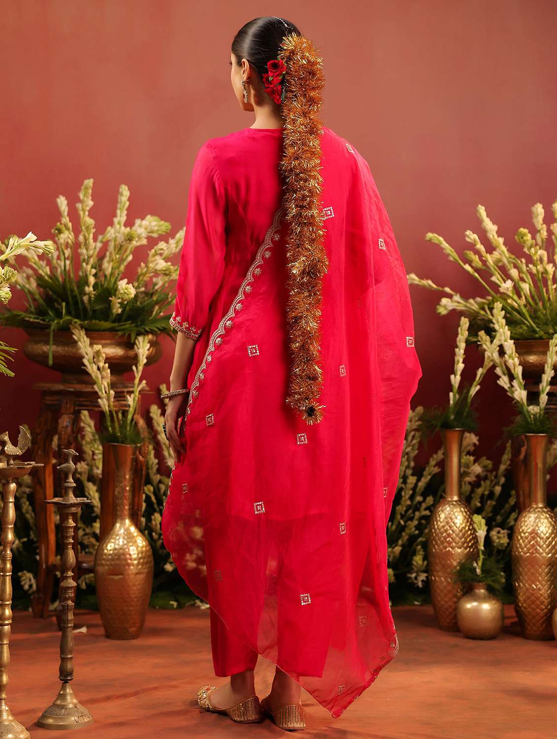 women solid with work three quarter sleeve kurta salwar with dupatta set - 22142285 -  Standard Image - 4