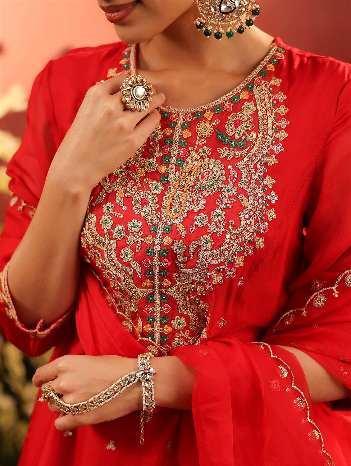 women solid with work three quarter sleeve kurta salwar with dupatta set - 22142286 -  Standard Image - 6