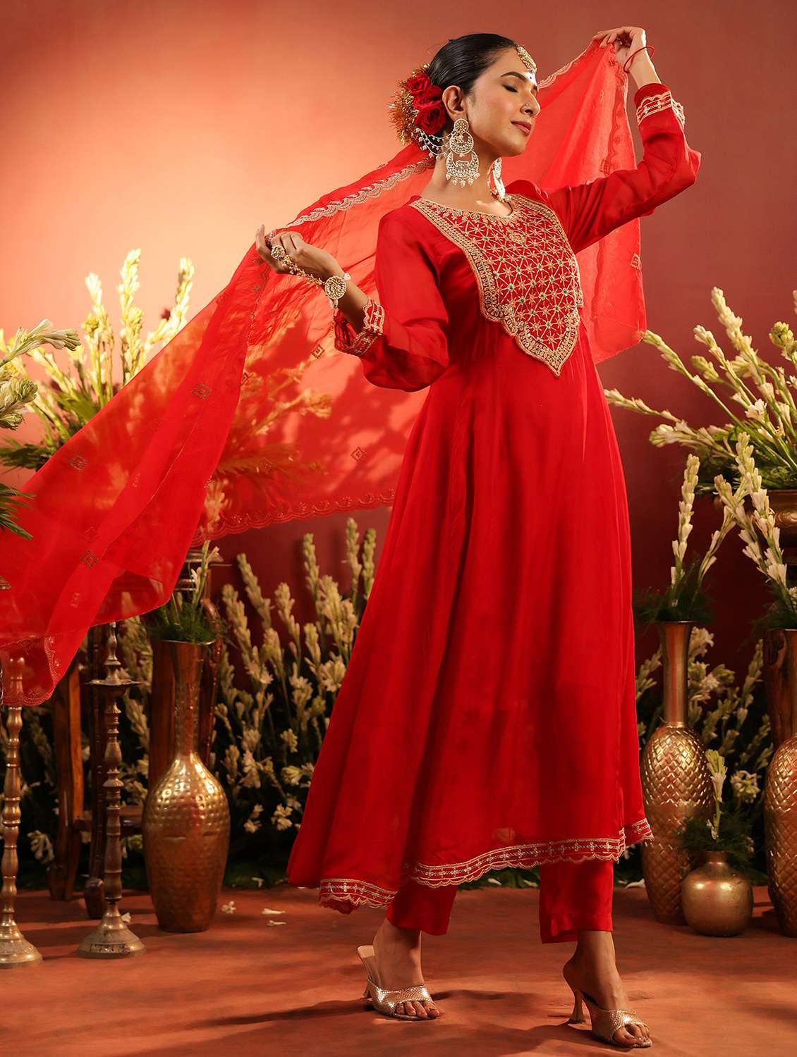 women embroidered long sleeve kurta pant with dupatta set - 22142287 -  Standard Image - 1