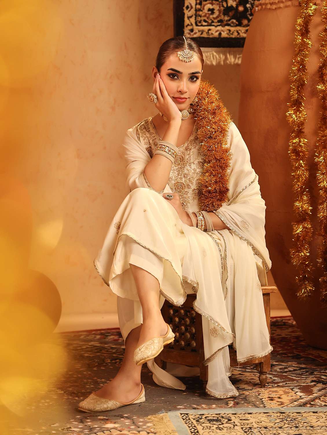 women embroidered three quarter sleeve kurta pant with dupatta set - 22142288 -  Standard Image - 1