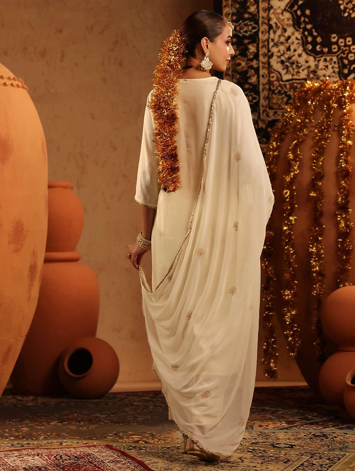 women embroidered three quarter sleeve kurta pant with dupatta set - 22142288 -  Standard Image - 4