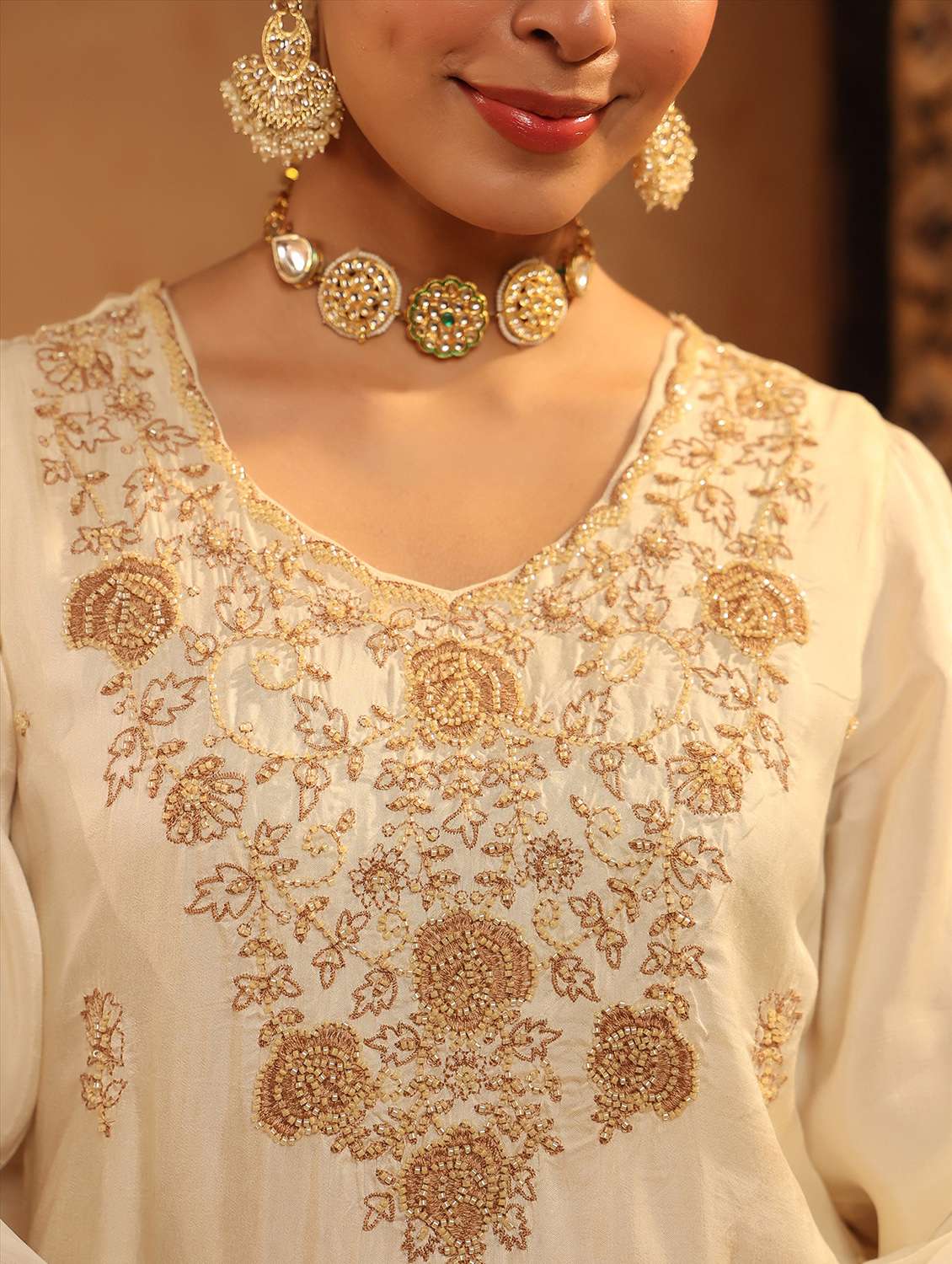 women embroidered three quarter sleeve kurta pant with dupatta set - 22142288 -  Standard Image - 6