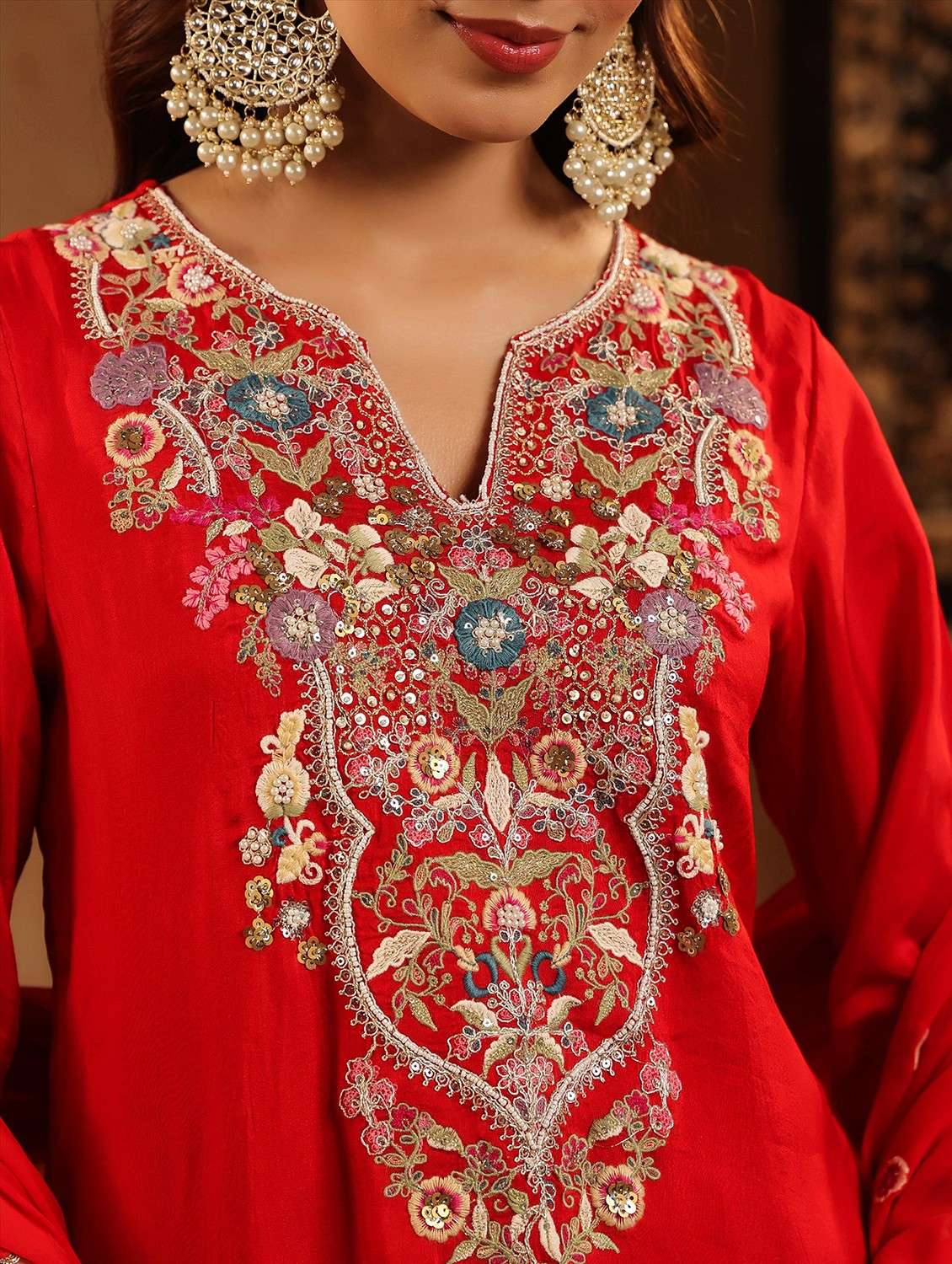 women embroidered three quarter sleeve kurta pant with dupatta set - 22142291 -  Standard Image - 4