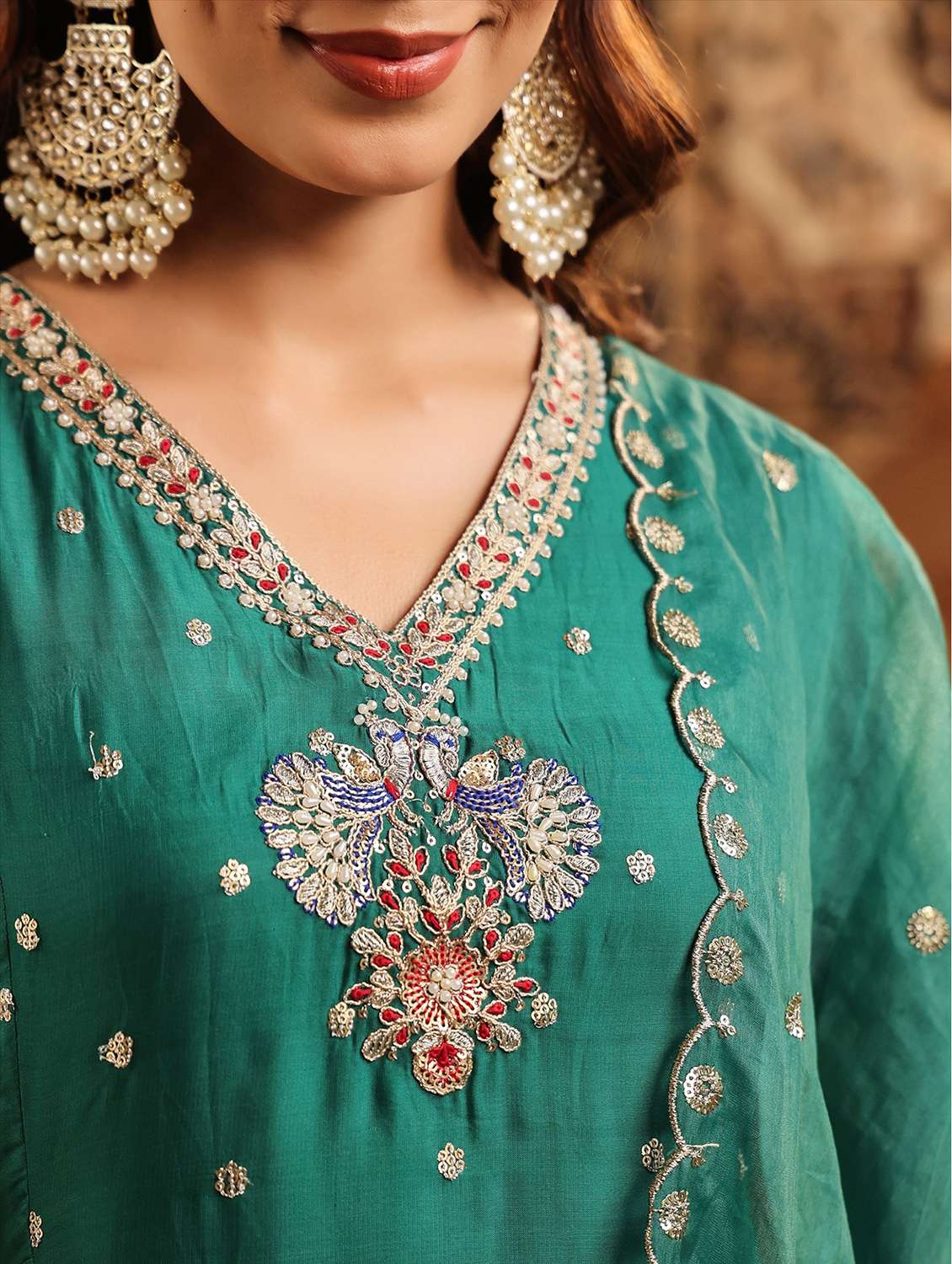 women solid with work three quarter sleeve kurta salwar with dupatta set - 22142293 -  Standard Image - 4