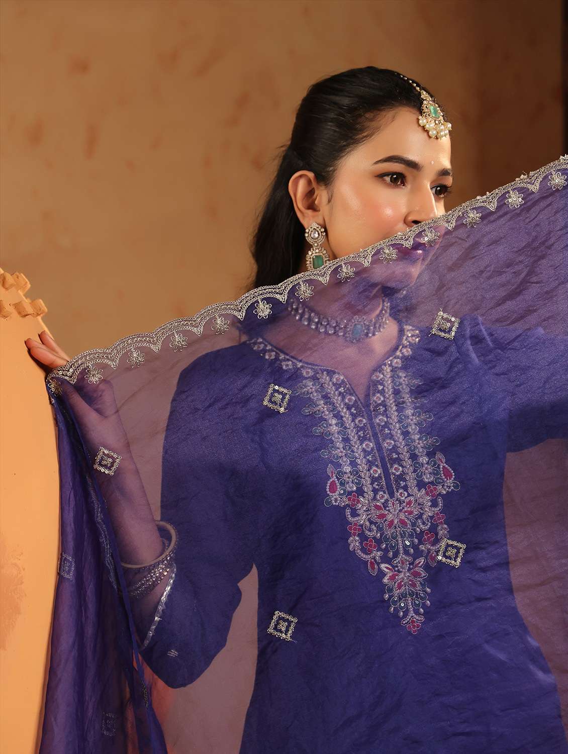 women embroidered three quarter sleeve kurta pant with dupatta set - 22142294 -  Standard Image - 4