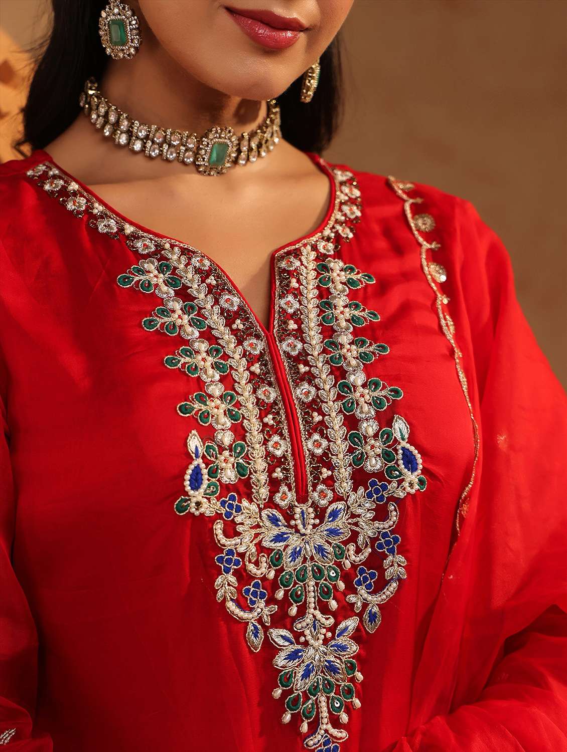 women embroidered three quarter sleeve kurta pant with dupatta set - 22142295 -  Standard Image - 6