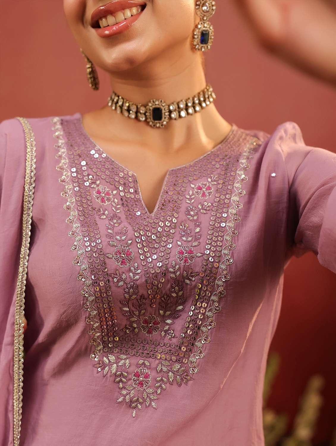 women embroidered three quarter sleeve kurta pant with dupatta set - 22142301 -  Standard Image - 4