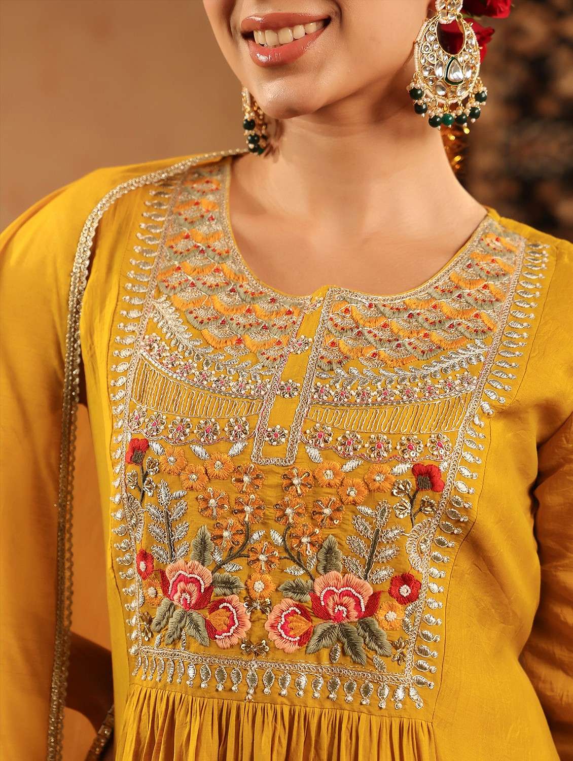 women embroidered three quarter sleeve kurta pant with dupatta set - 22142303 - Standard Image - 4