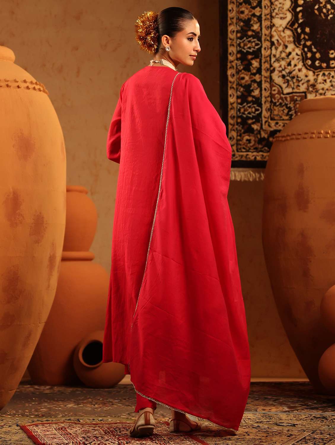 women embroidered three quarter sleeve kurta pant with dupatta set - 22142304 -  Standard Image - 4