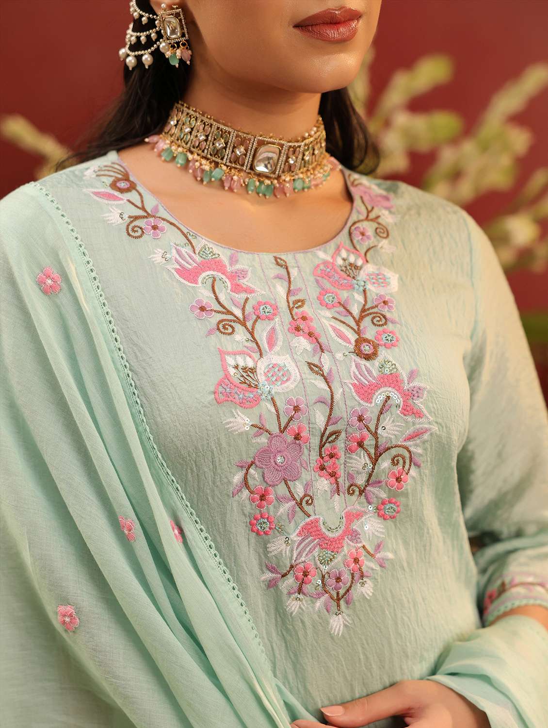 women embroidered three quarter sleeve kurta pant with dupatta set - 22142307 -  Standard Image - 4