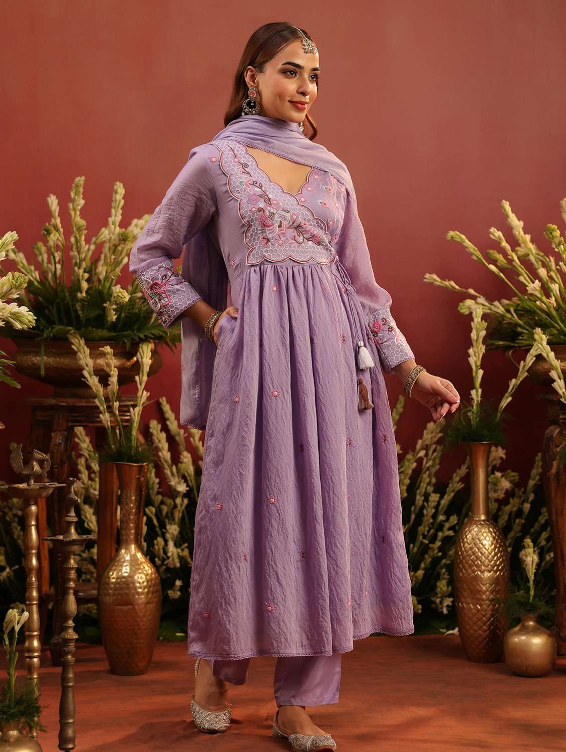 women embroidered long sleeve kurta pant with dupatta set - 22142309 -  Standard Image - 1