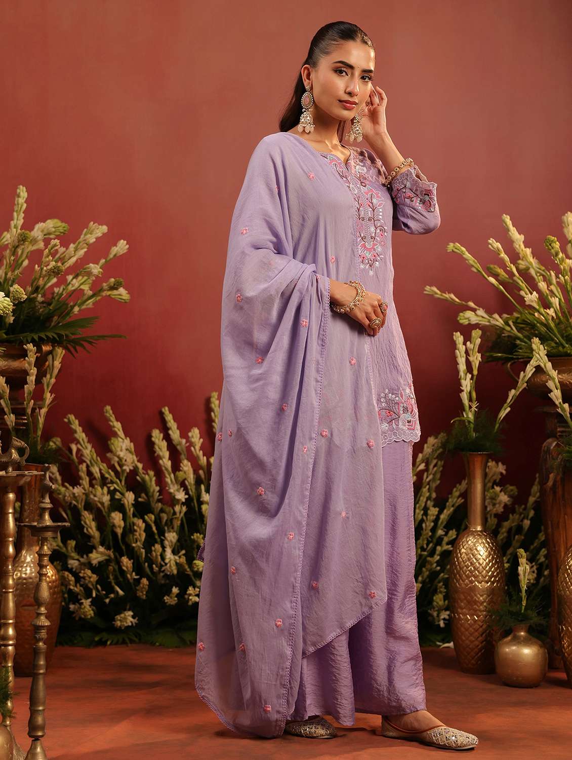 women embroidered three quarter sleeve kurta palazzo with dupatta set - 22142313 - Standard Image - 1