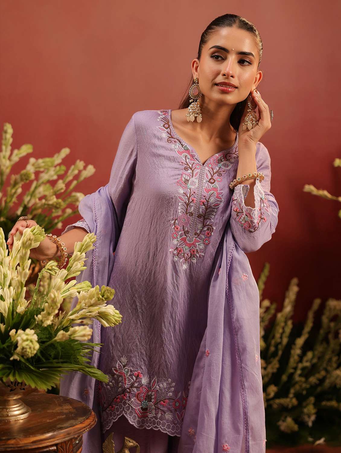 women embroidered three quarter sleeve kurta palazzo with dupatta set - 22142313 - Standard Image - 4