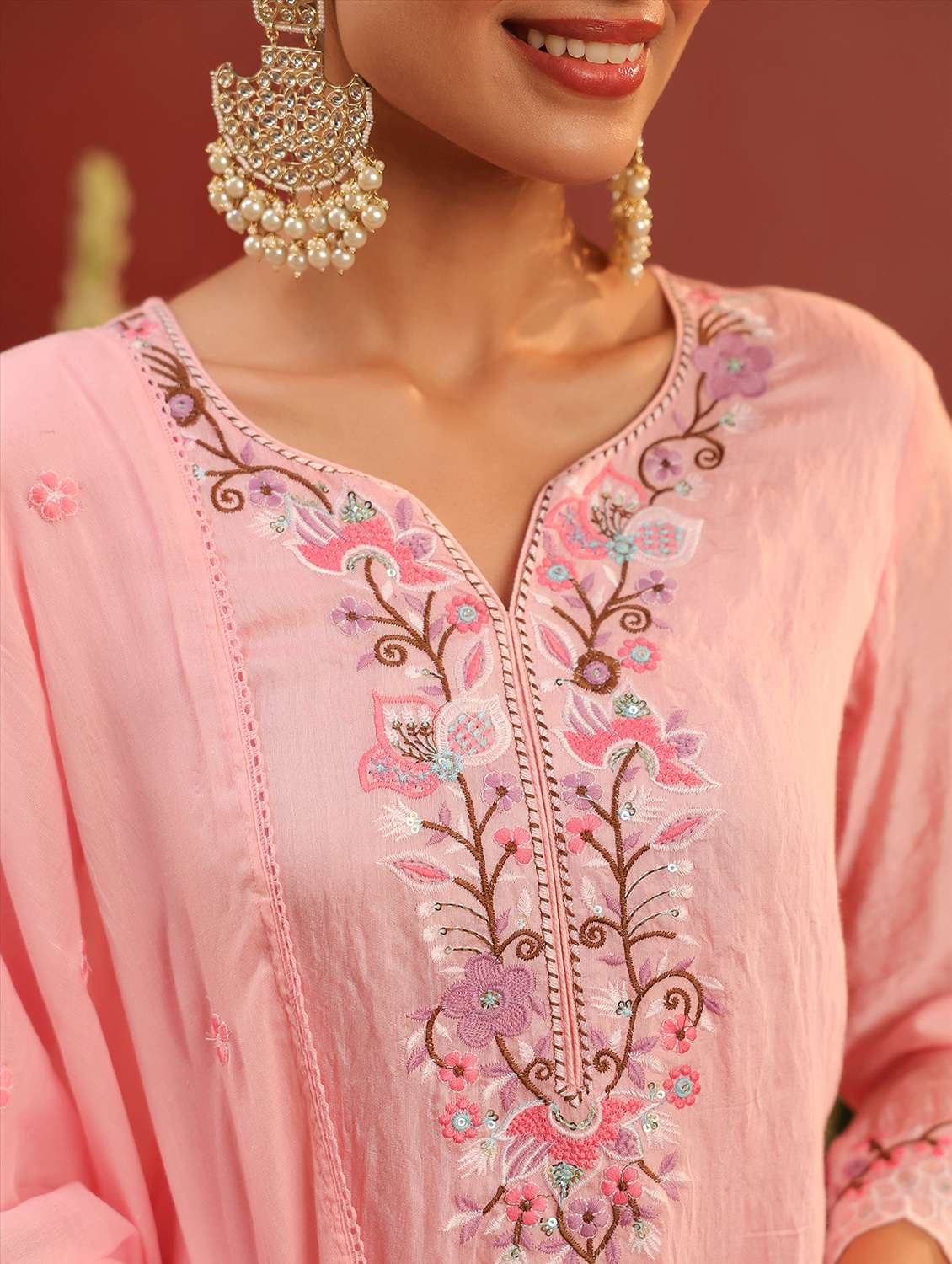 women embroidered three quarter sleeve kurta palazzo with dupatta set - 22142314 - Standard Image - 4