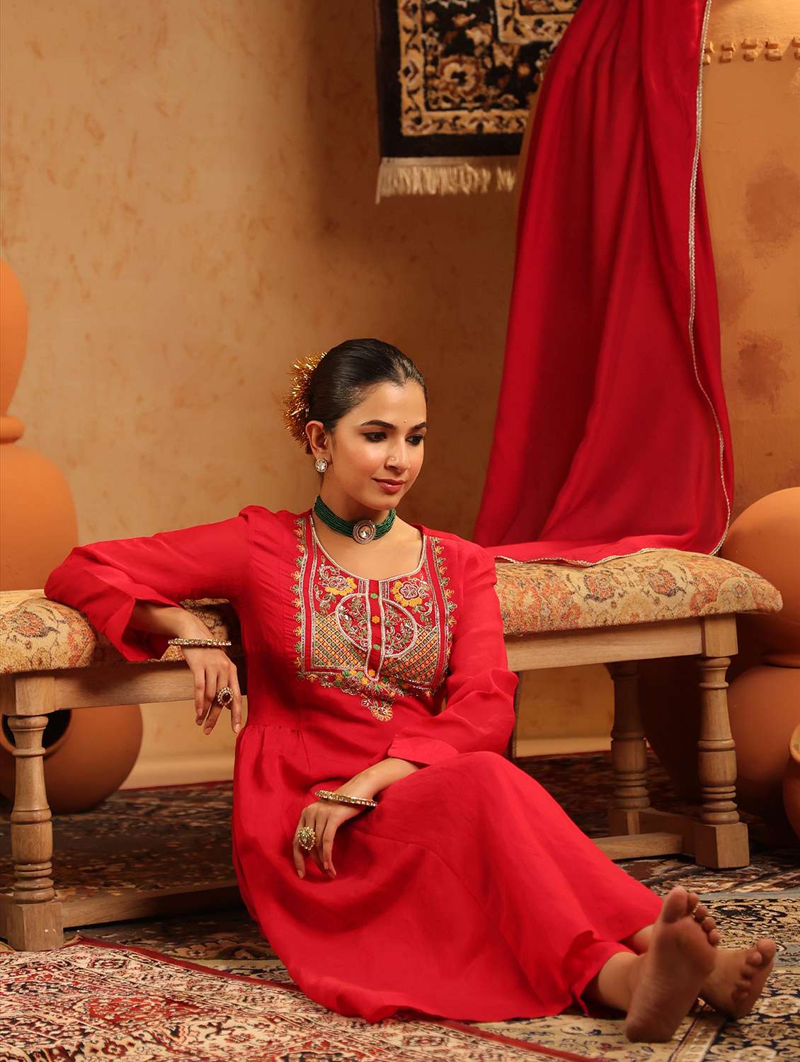 women embroidered long sleeve kurta pant with dupatta set - 22142317 -  Standard Image - 1