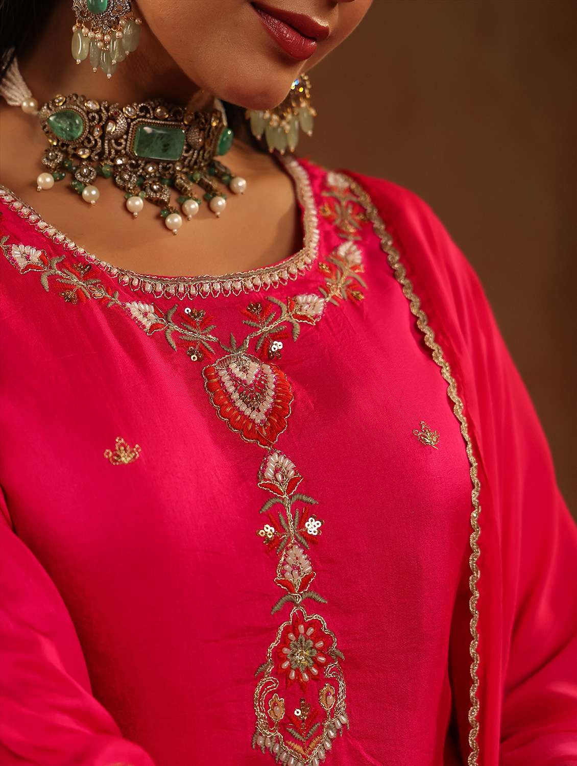 women embroidered three quarter sleeve kurta pant with dupatta set - 22142321 -  Standard Image - 4