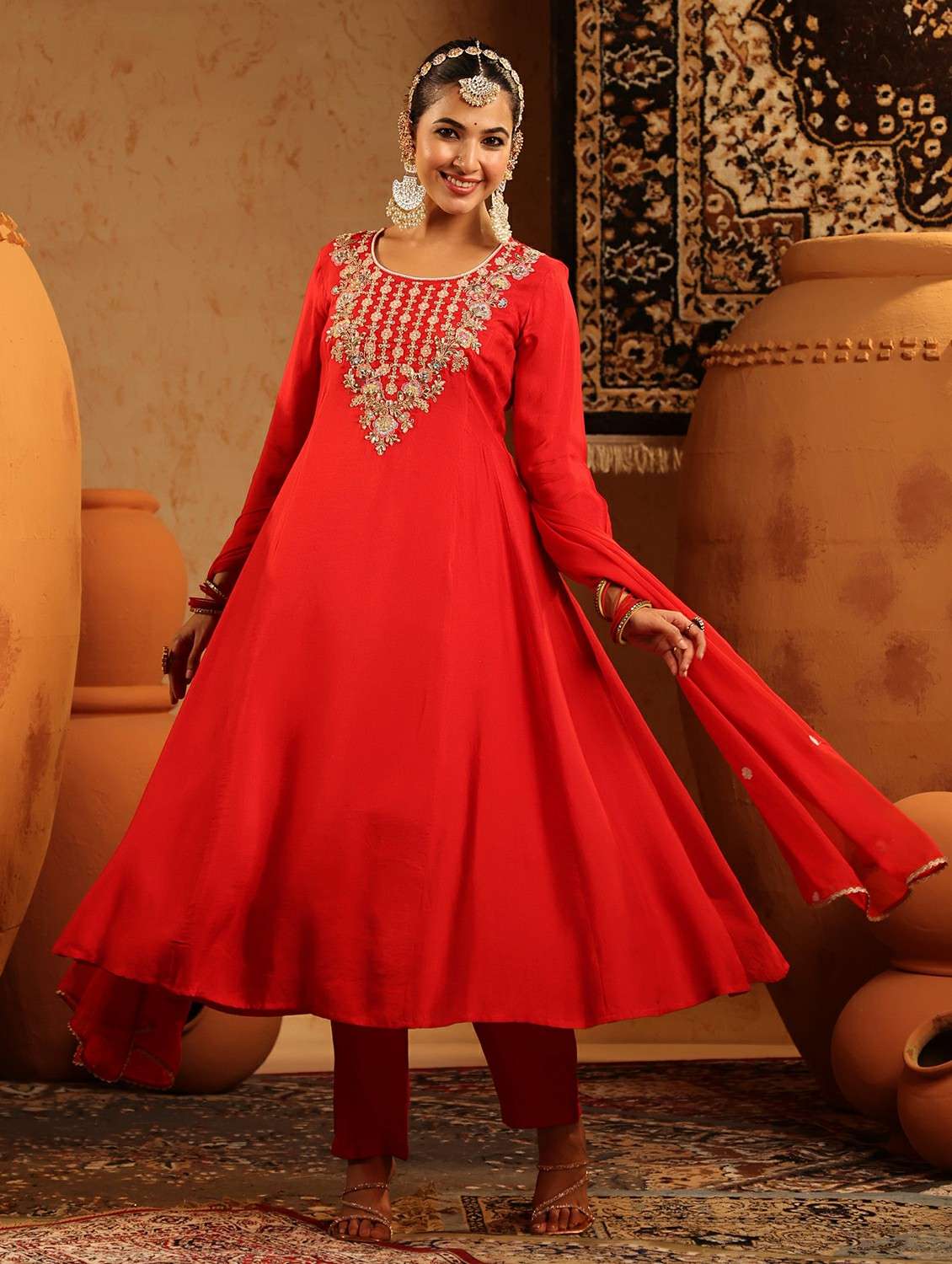 women embroidered three quarter sleeve kurta pant with dupatta set - 22142325 -  Standard Image - 4