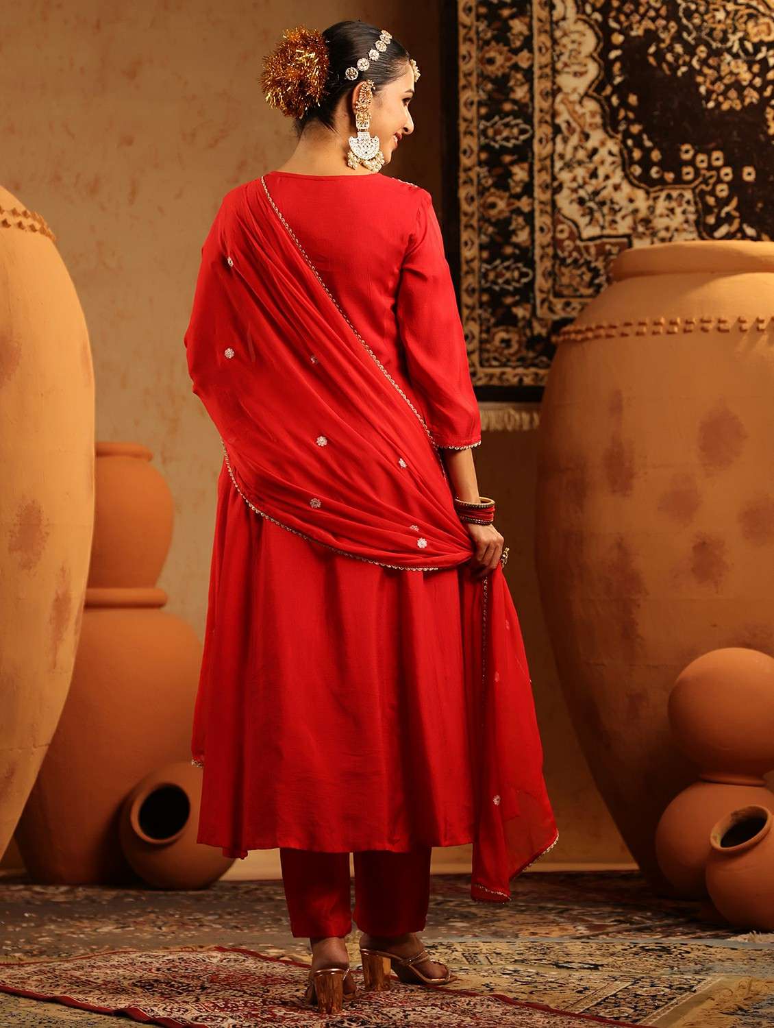 women embroidered three quarter sleeve kurta pant with dupatta set - 22142325 -  Standard Image - 6