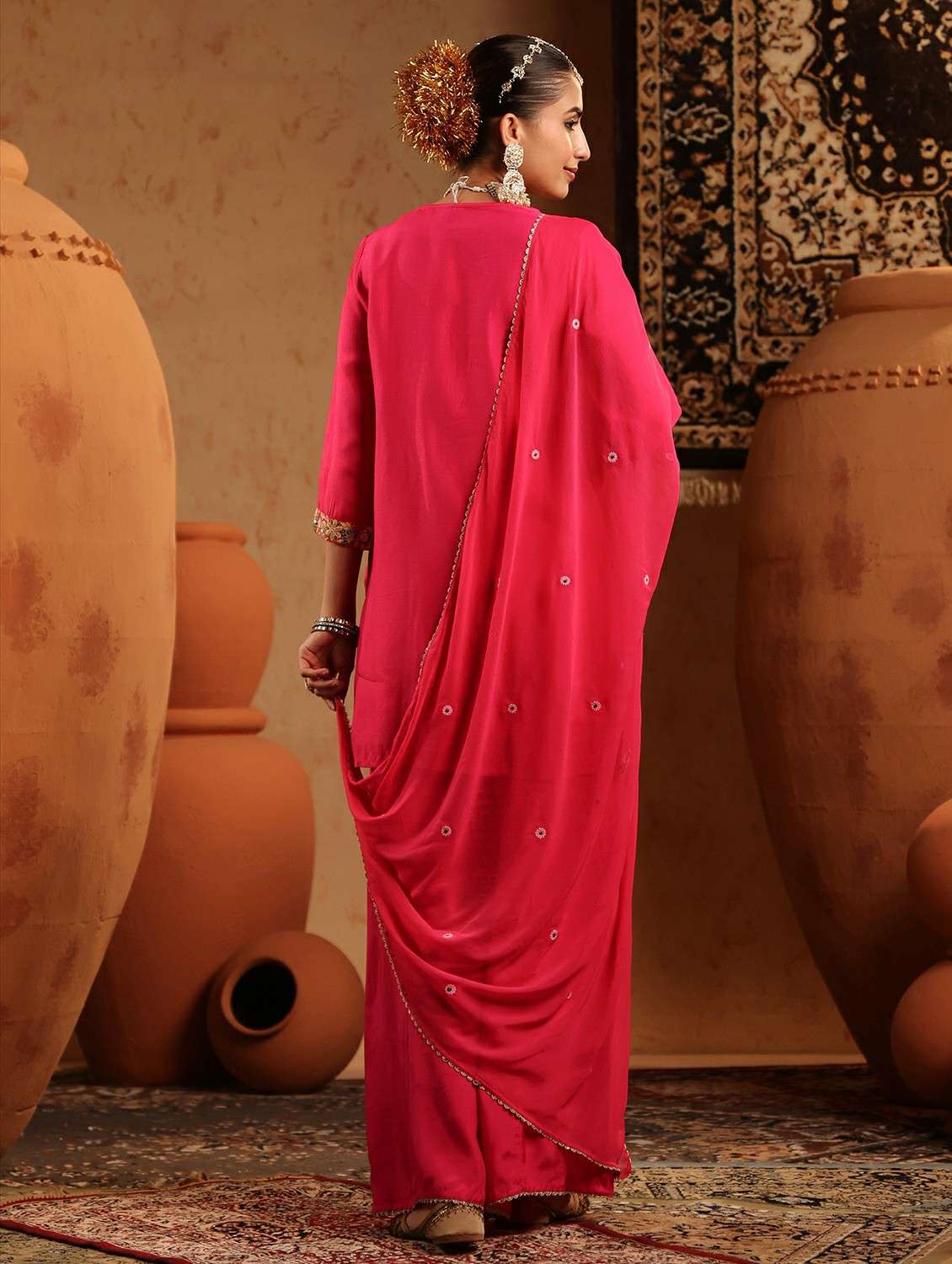 women embroidered three quarter sleeve kurta sharara with dupatta set - 22142326 -  Standard Image - 6