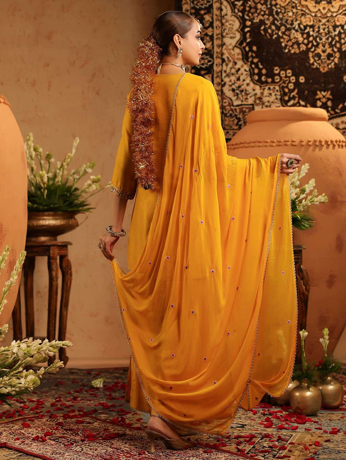 women embroidered three quarter sleeve kurta sharara with dupatta set - 22142327 -  Standard Image - 6