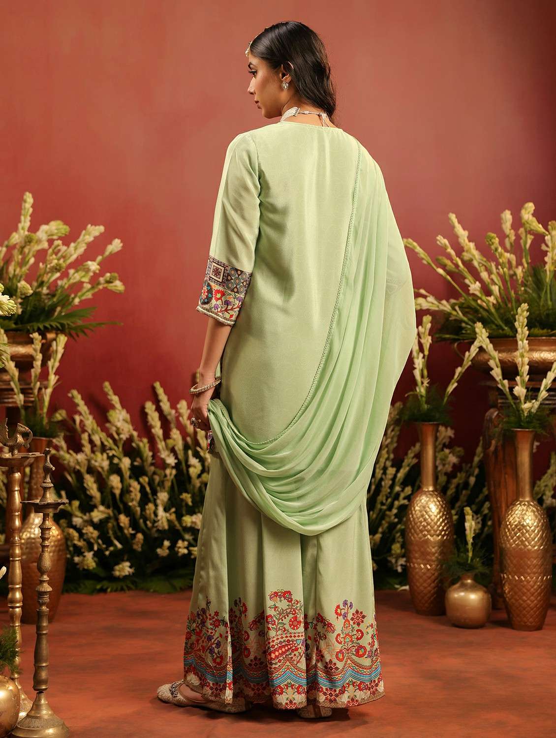women embroidered three quarter sleeve kurta sharara with dupatta set - 22142328 - Standard Image - 6