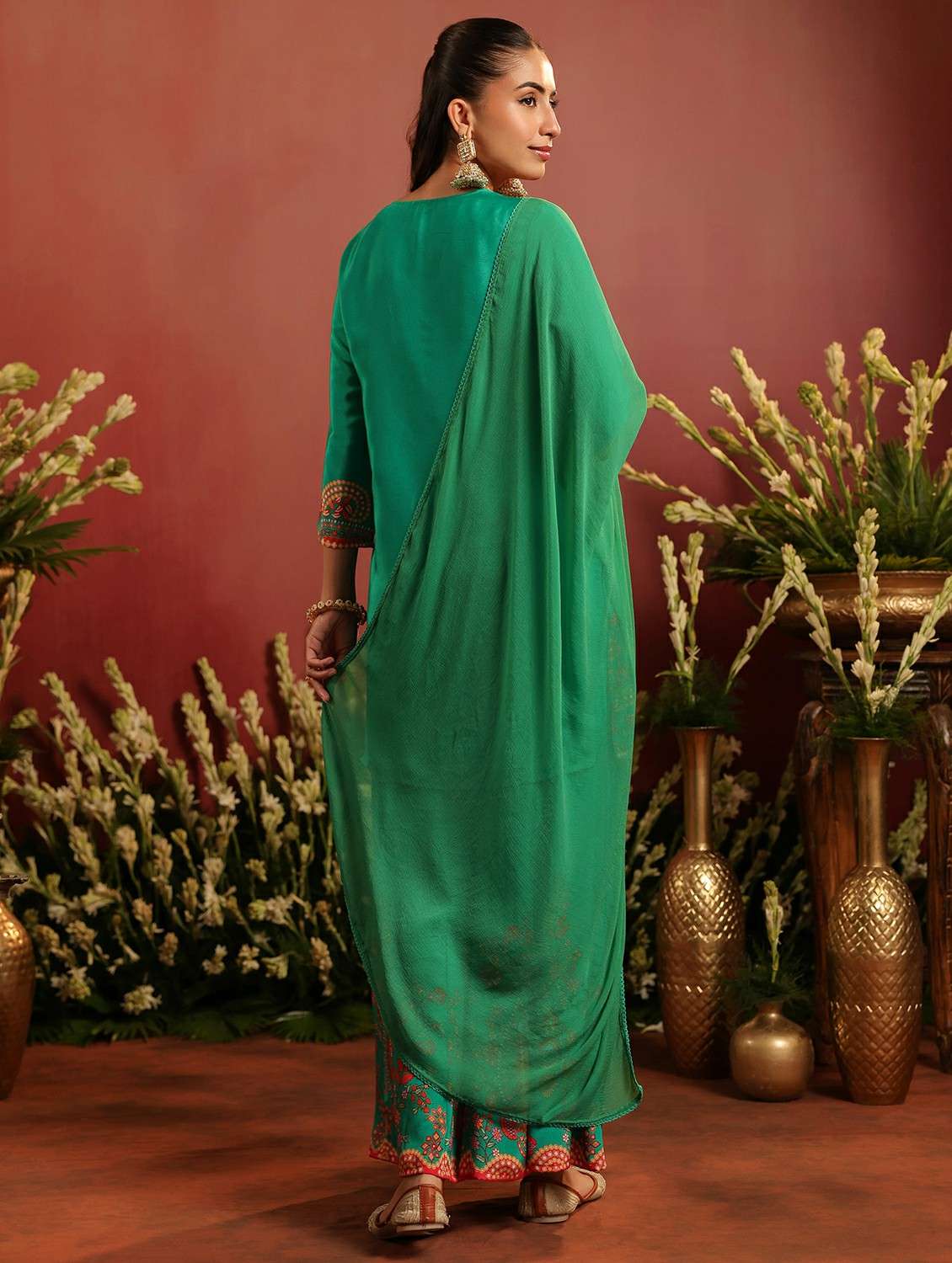 women embroidered three quarter sleeve kurta sharara with dupatta set - 22142329 - Standard Image - 6