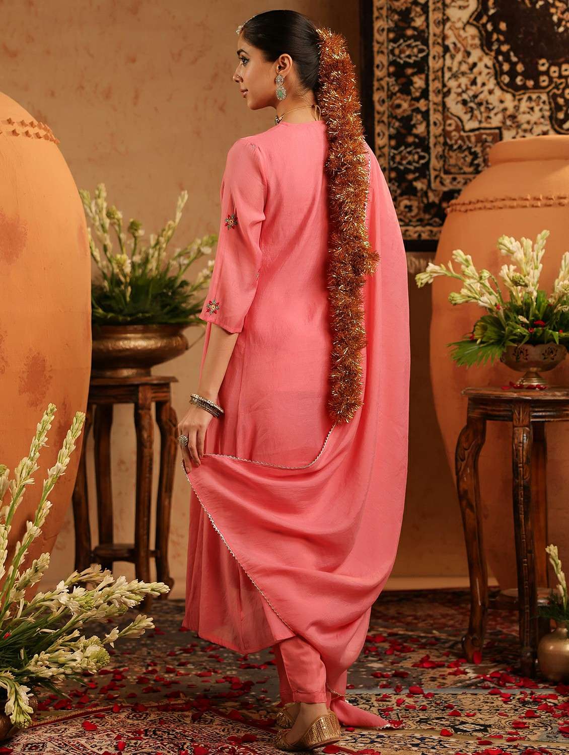 women embroidered three quarter sleeve kurta pant with dupatta set - 22142331 -  Standard Image - 6