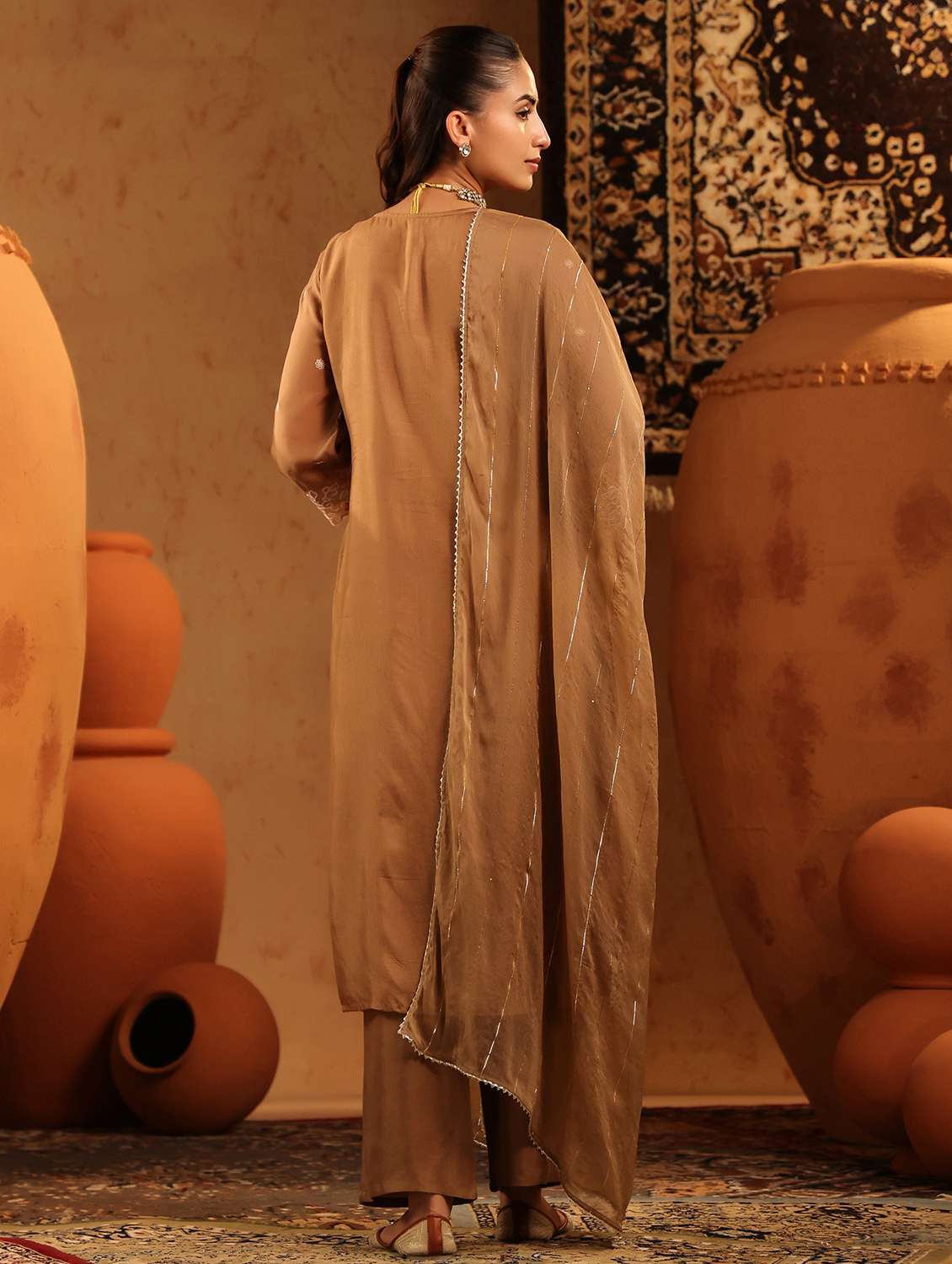 women embroidered three quarter sleeve kurta pant with dupatta set - 22142333 -  Standard Image - 6