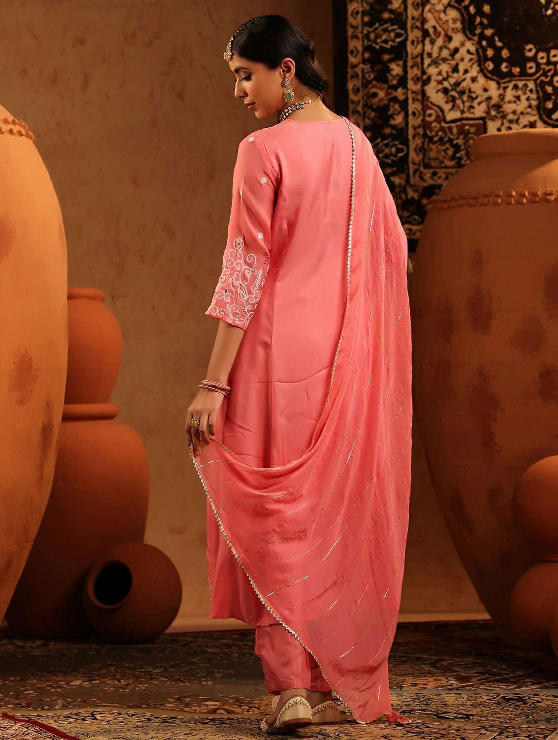 women embroidered three quarter sleeve kurta pant with dupatta set - 22142334 -  Standard Image - 4