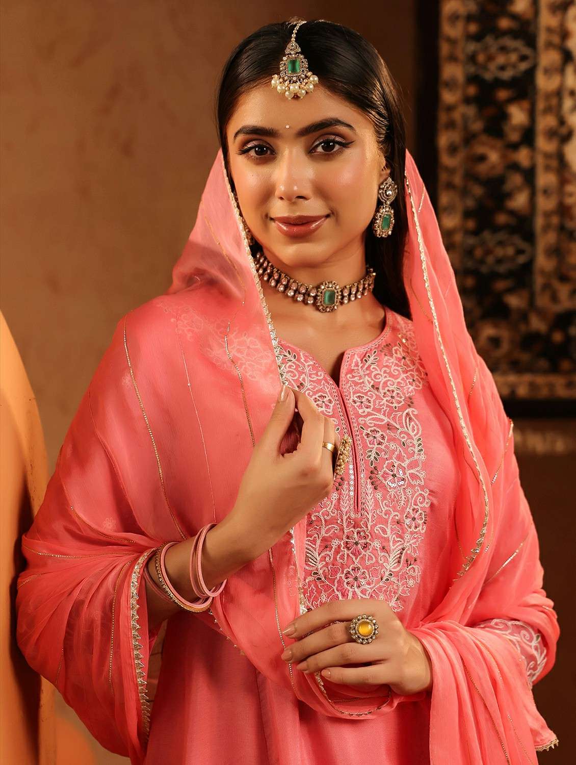 women embroidered three quarter sleeve kurta pant with dupatta set - 22142334 -  Standard Image - 6