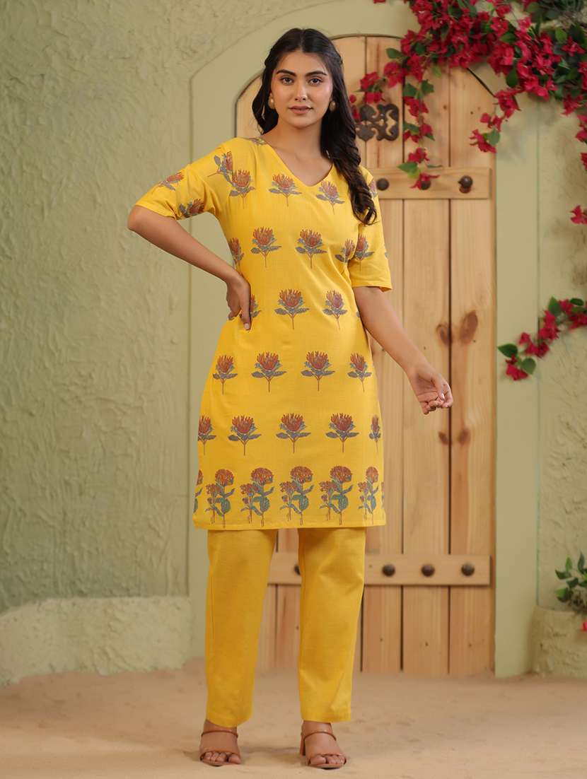 women floral printed short sleeve kurta pant set - 22142382 -  Standard Image - 1