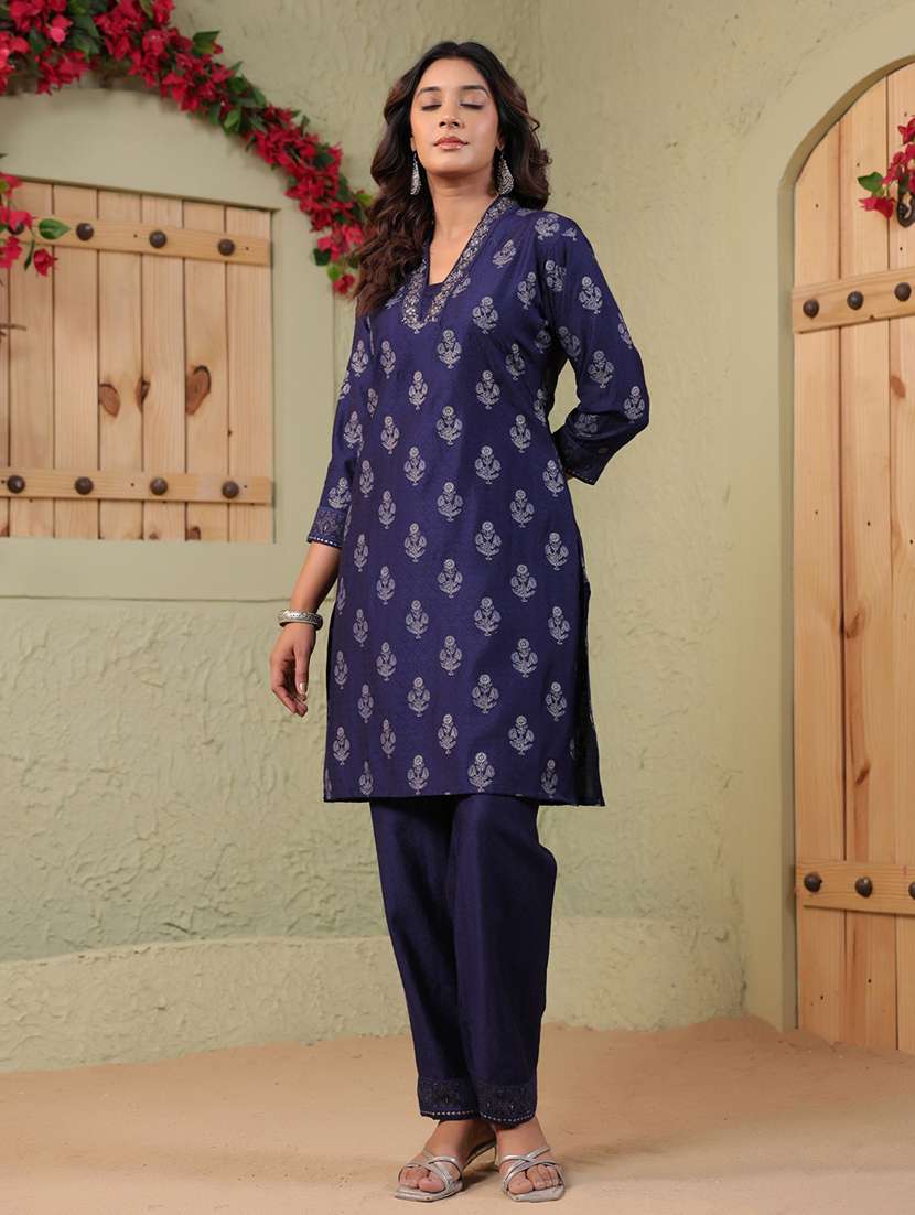 women floral printed three quarter sleeve kurta pant set - 22142384 -  Standard Image - 1
