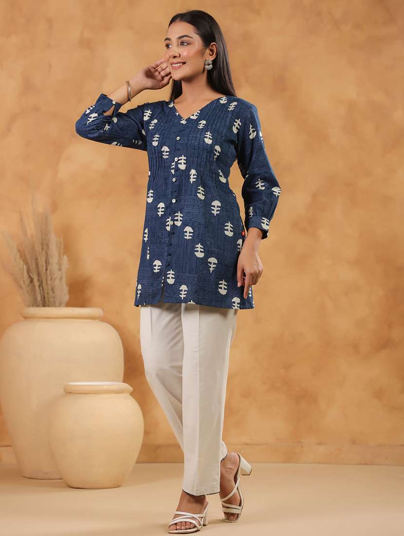 women printed three quarter sleeve ethnic co-ord set - 22142386 - Standard Image - 1