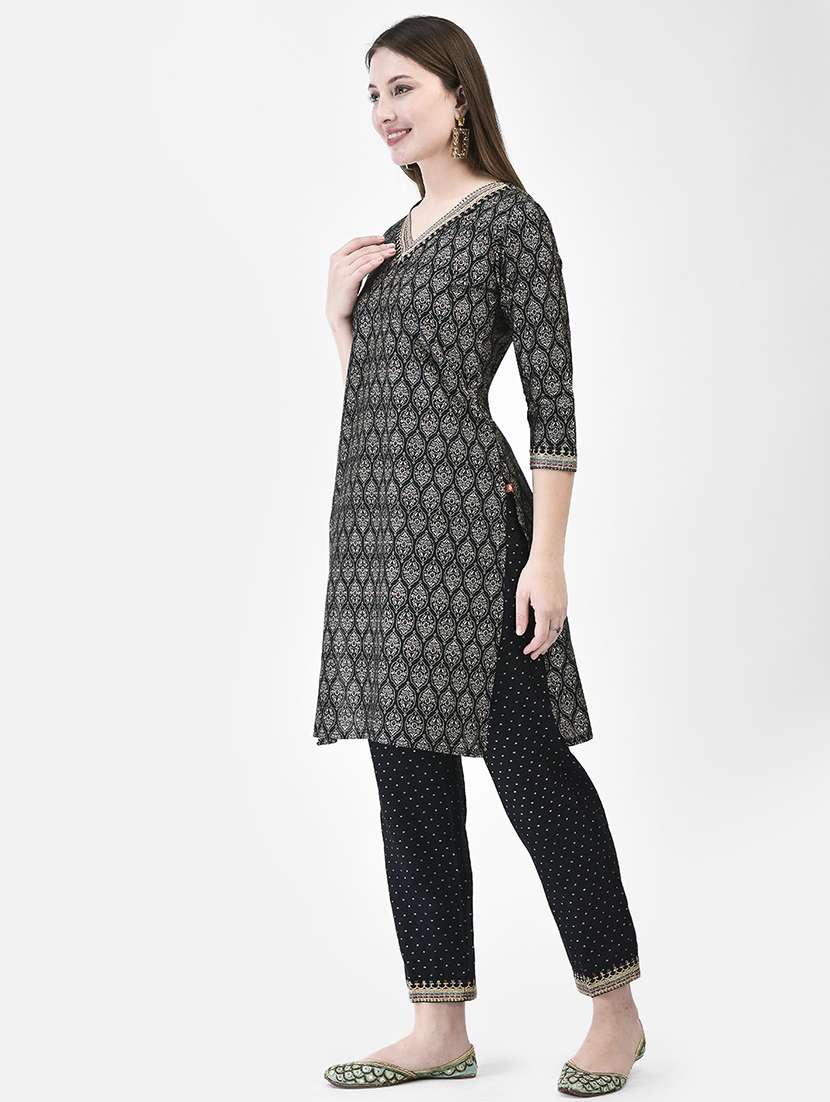 women printed three quarter sleeve kurta pant set - 22142387 -  Standard Image - 1