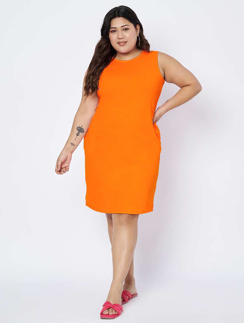 Women Plus Size Solid Sleeveless Sheath Dress - 22142400 -  Standard Image - 1
