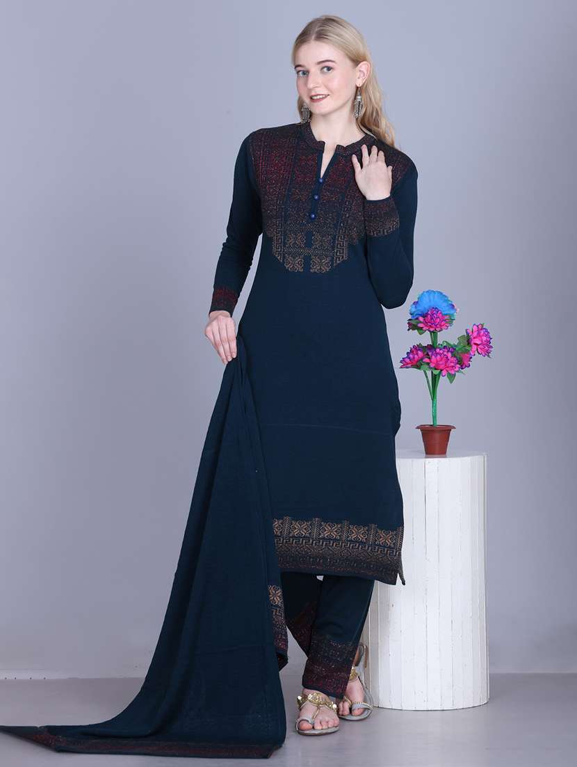 women self design long sleeve kurta pant with dupatta set - 22142408 - Standard Image - 1