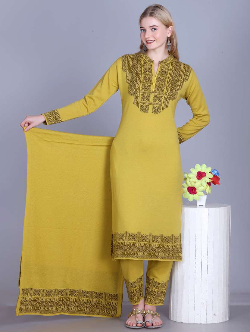 women self design long sleeve kurta pant with dupatta set - 22142409 - Standard Image - 1