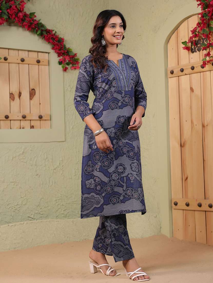 women printed three quarter sleeve kurta pant set - 22142415 -  Standard Image - 1
