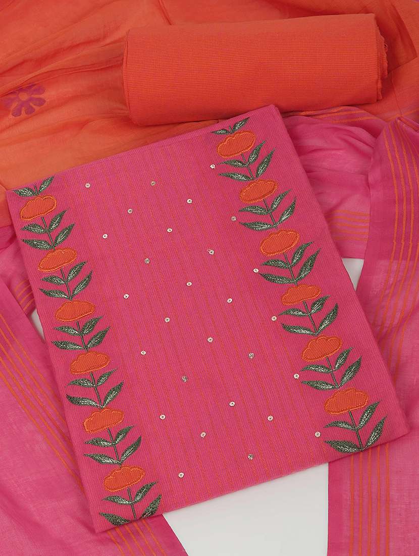 women solid with work unstitched suit set