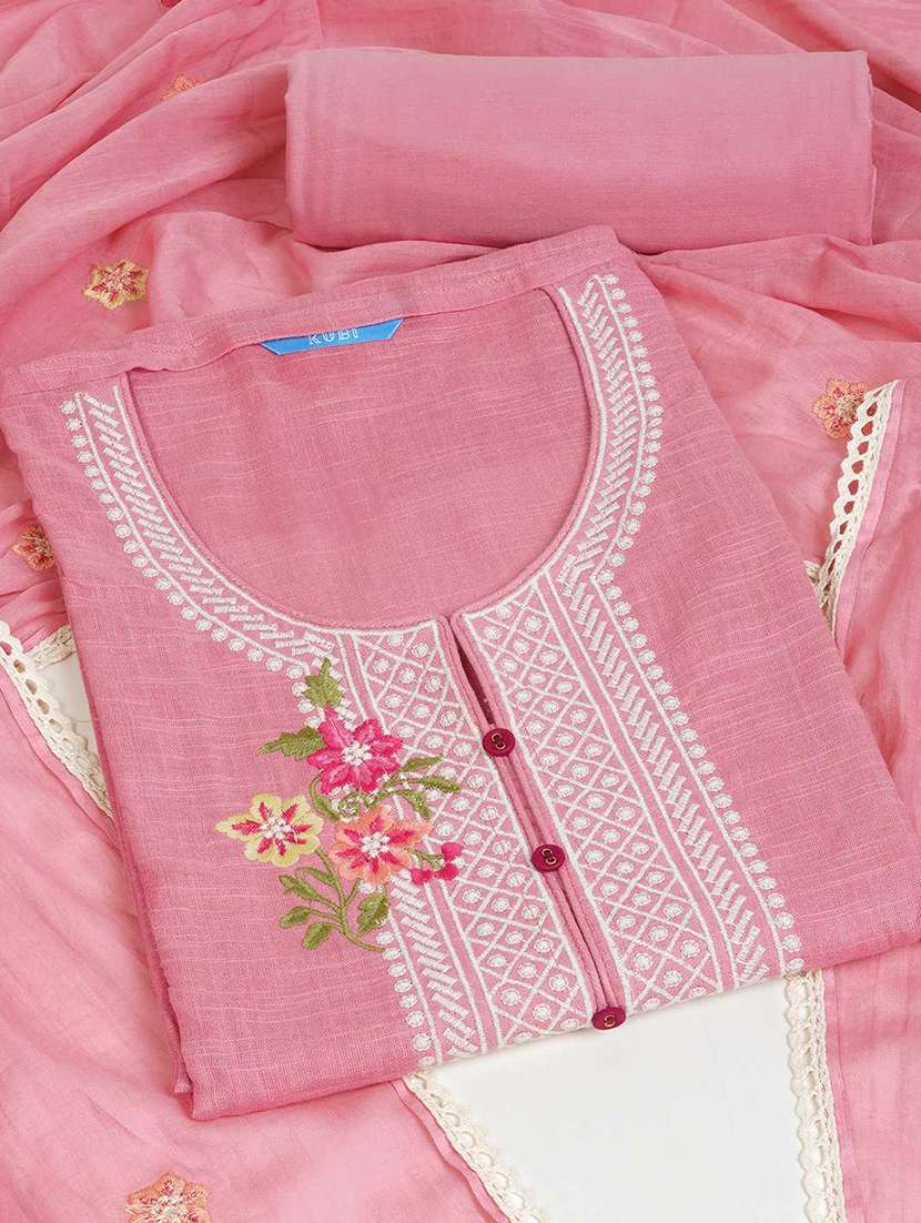 women solid with work unstitched suit set